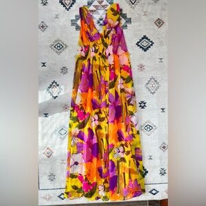 Vibrant Floral Maxi Dress - Yellow and Purple VTG Handmade